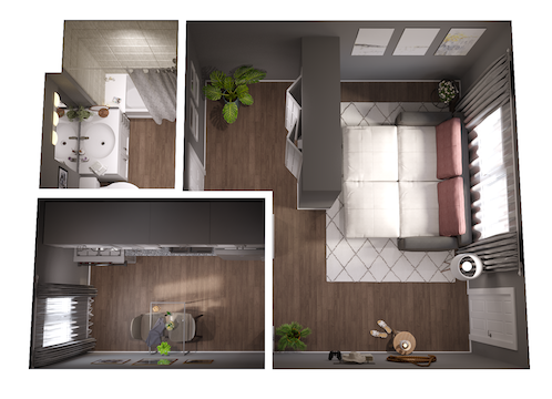 Floor plan for studio, 1 bath